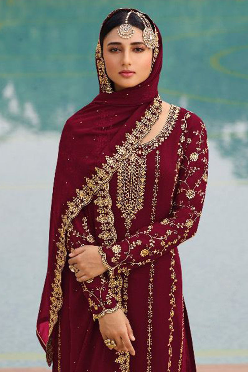 Burgundy 2024 pakistani dress