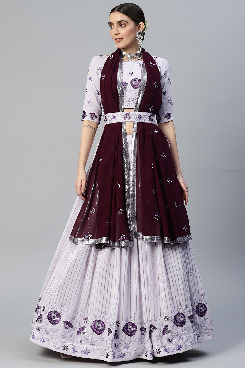 Georgette Lavender Purple Party Wear Lehenga with Resham Work
