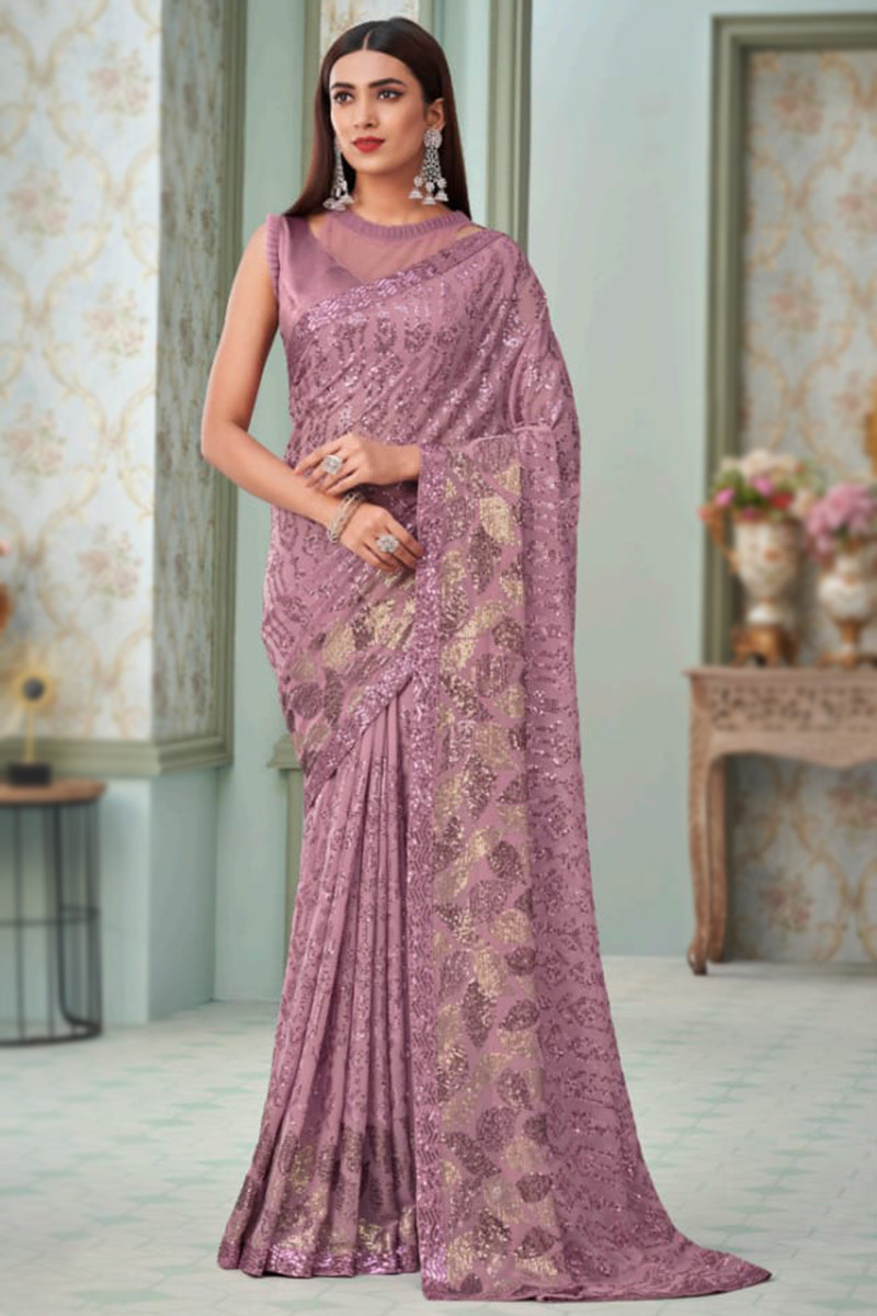 Vishal Prints Light Yellow And Lavender Digital Print Georgette Saree