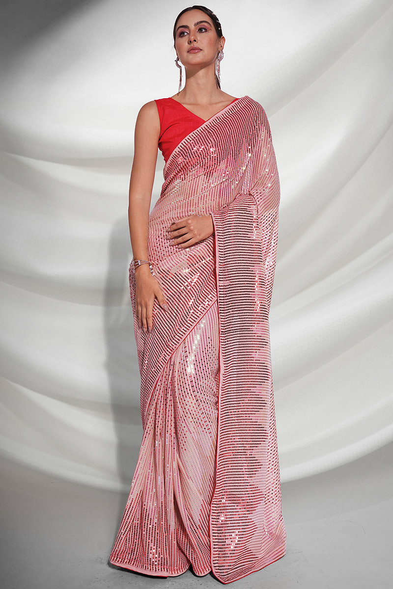 Buy Pink Dola Silk Embroidered Ombre Striped Saree With Running Blouse For  Women by Nazaakat by Samara Singh Online at Aza Fashions.