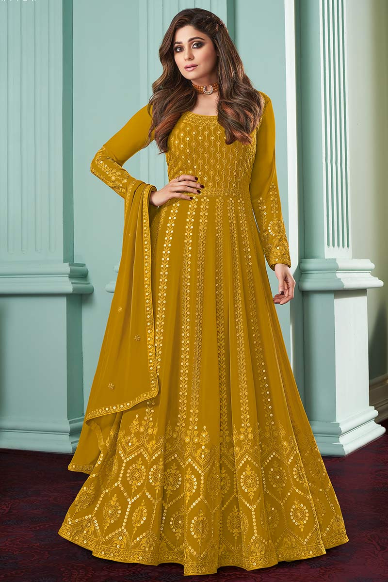 Yellow anarkali outlet online shopping