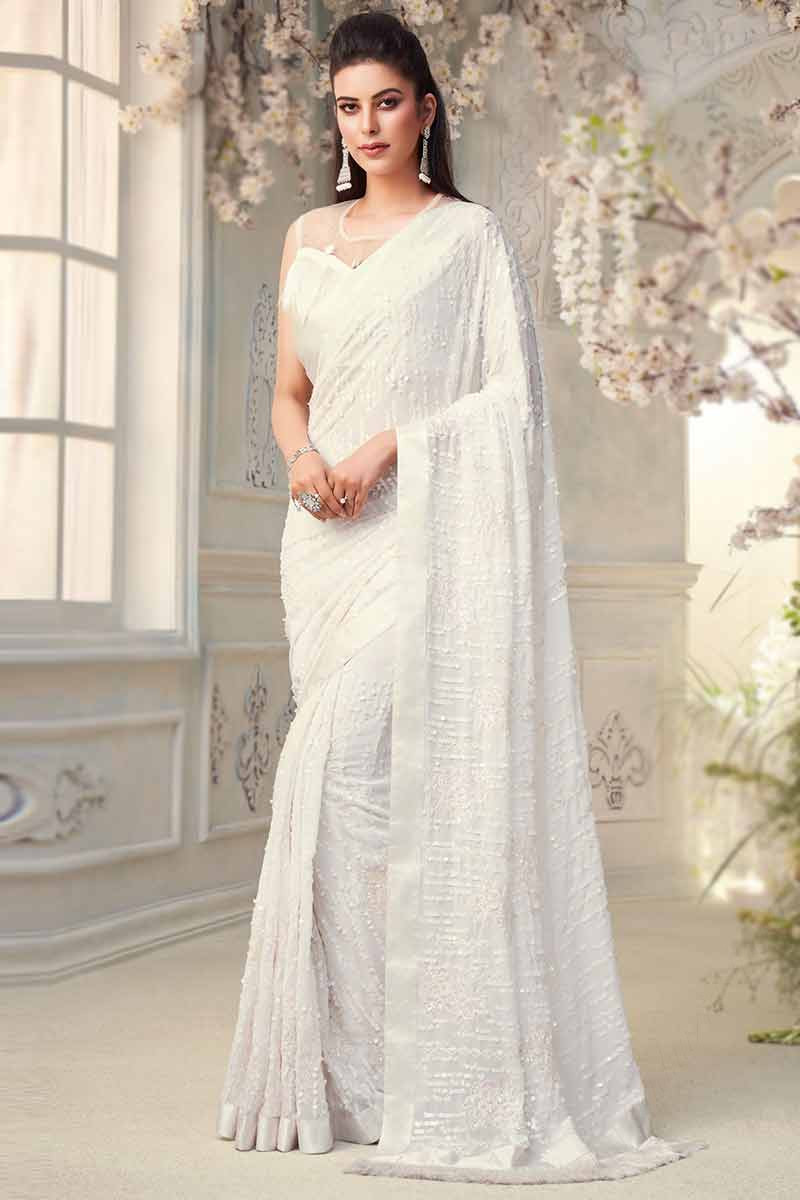 Off white party wear saree top