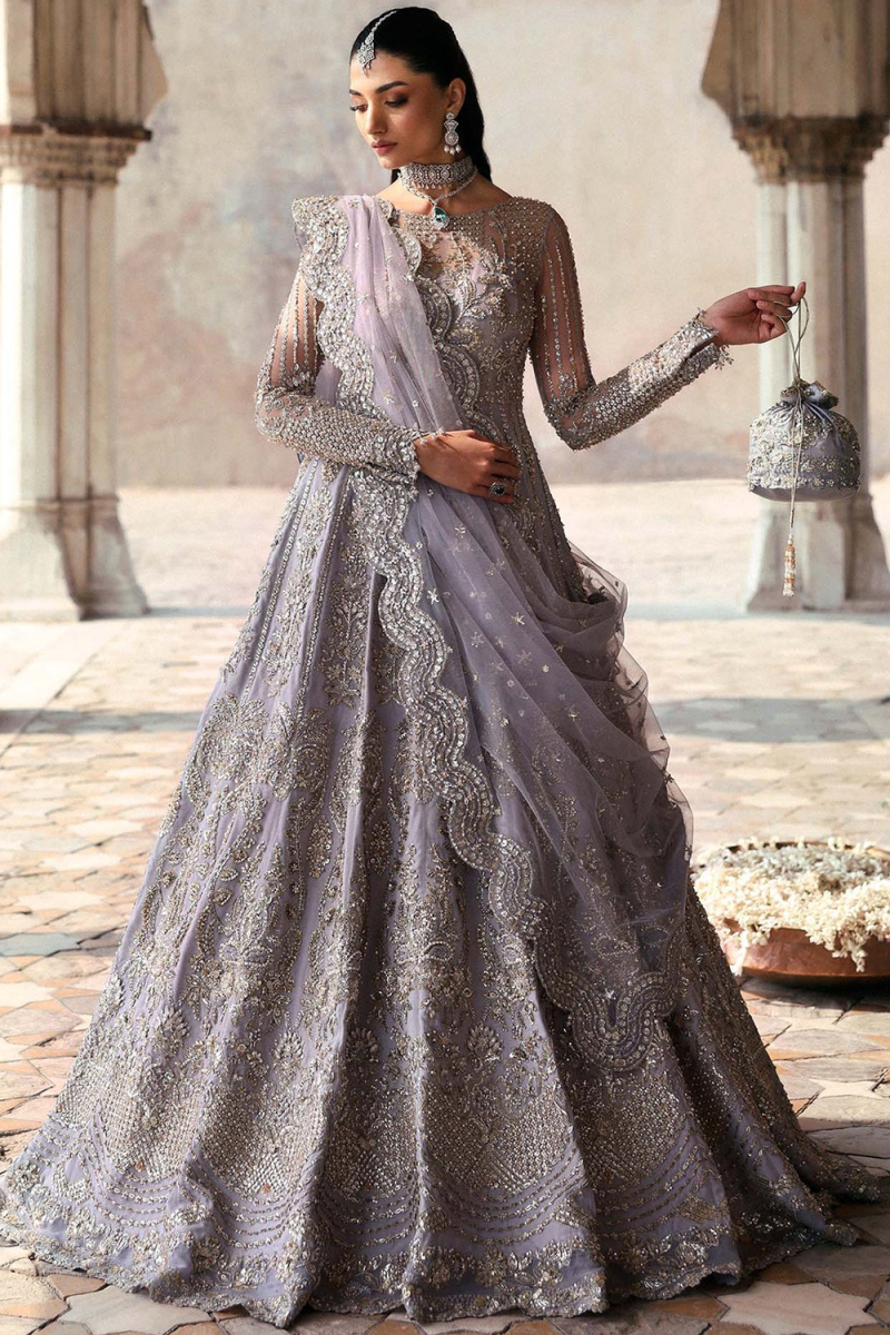 Sequins Embroidered Light Purple Floor Length Net Gown
