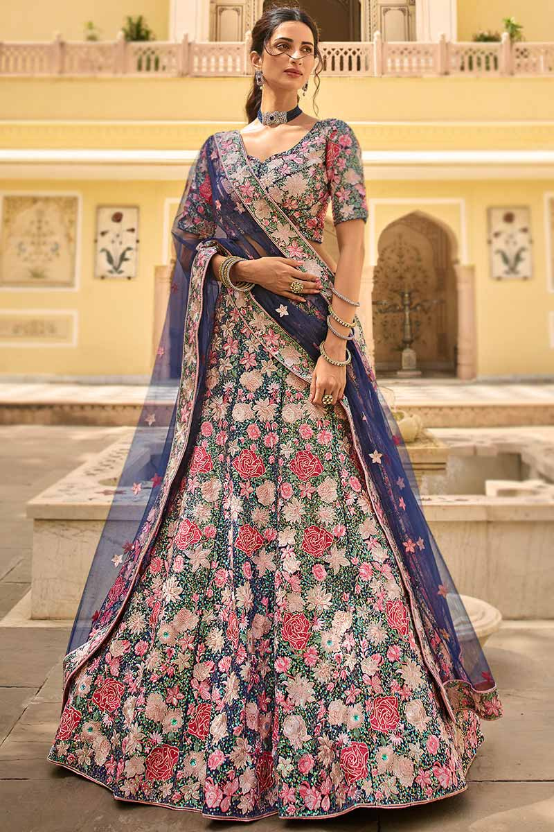 Sequins Embroidered Net Indigo Blue Lehenga