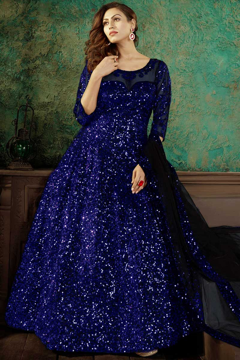 Buy Wedding Wear Net Royal Blue Anarkali Suit LSTV116153