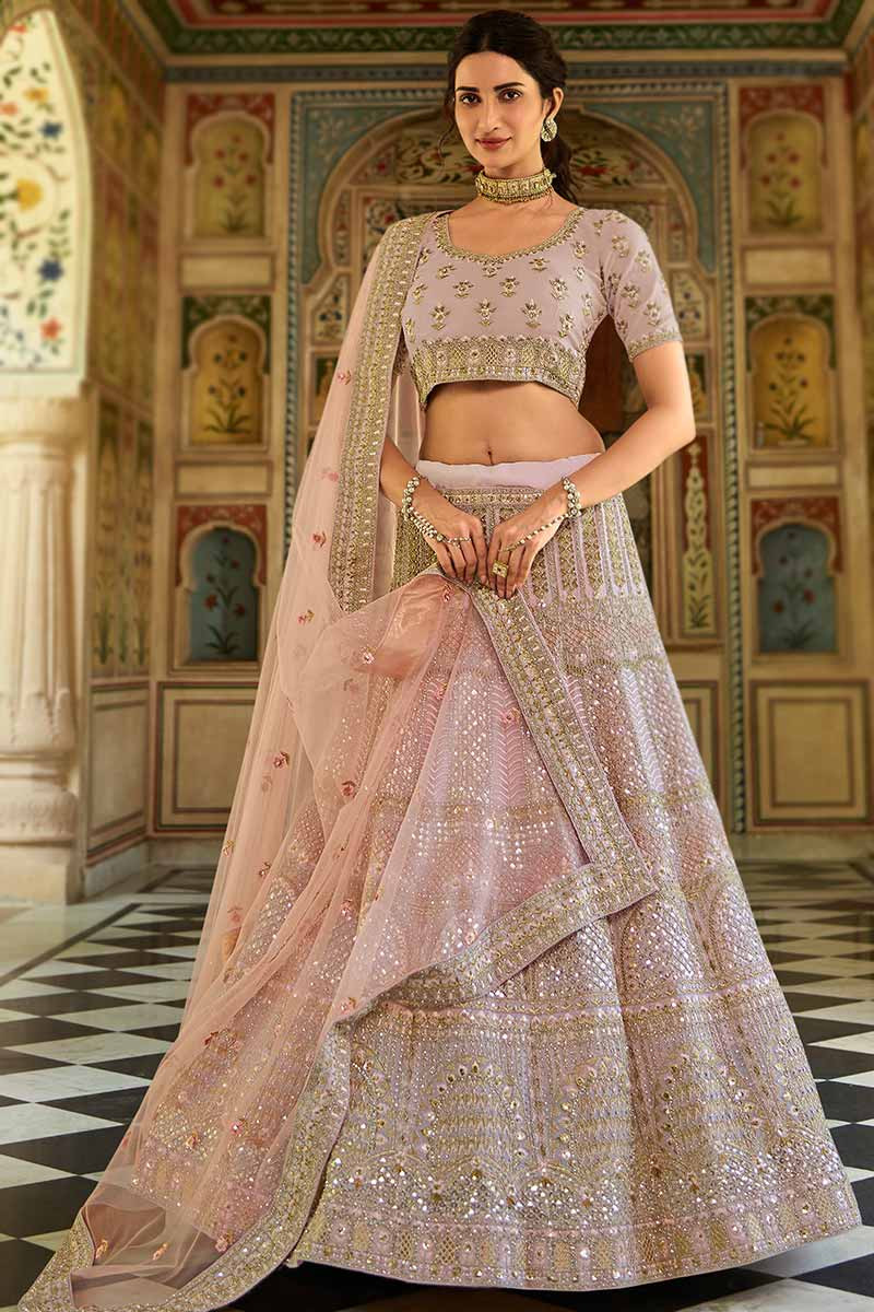 Sequins Embroidered Organza Mauve Pink Lehenga