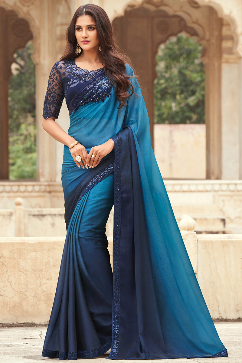 Chiffon navy blue saree top