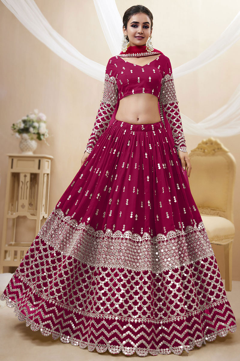 Sequins Embroidered Rani Pink Lehenga