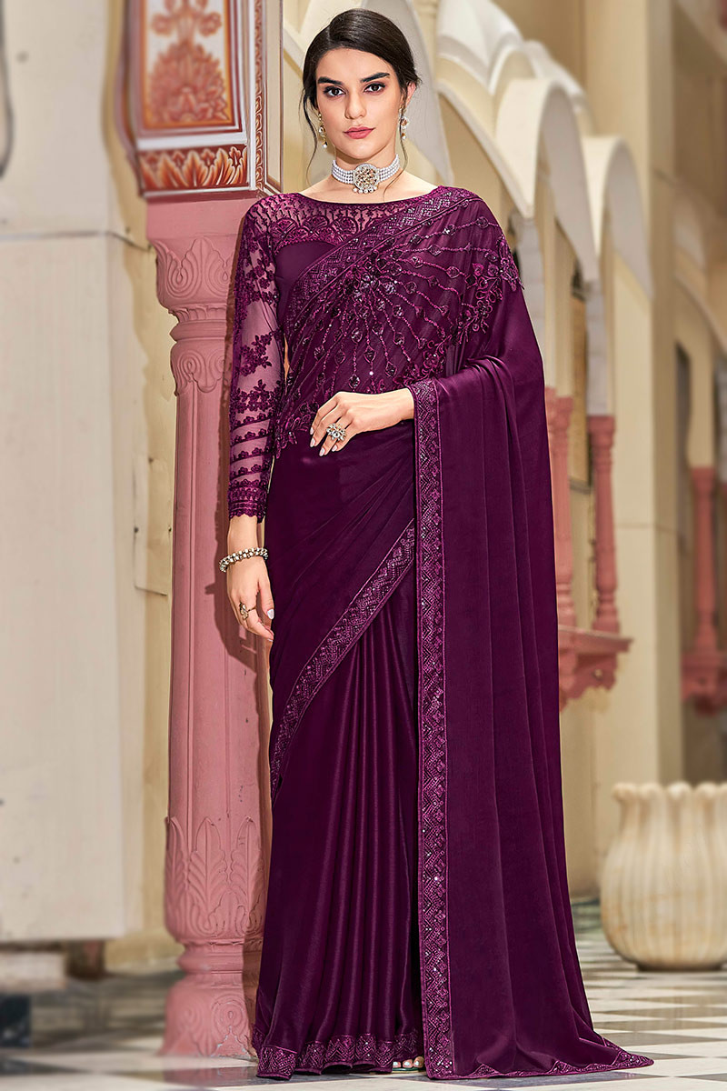 Buy Purple Georgette Print Story Pre-draped Sharara Saree With Blouse For  Women by Studio Bagechaa Online at Aza Fashions.