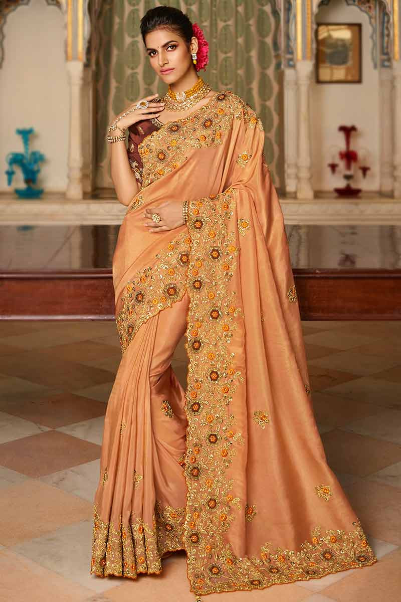 Buy Peach Silk Sarees Online for Women in UK