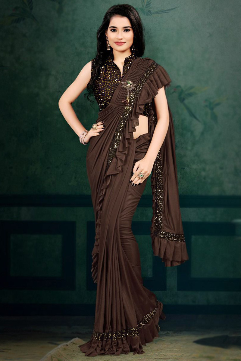 Buy Dark Brown Silk Saree With Silk Blouse Online - SARV03898 | Andaaz  Fashion