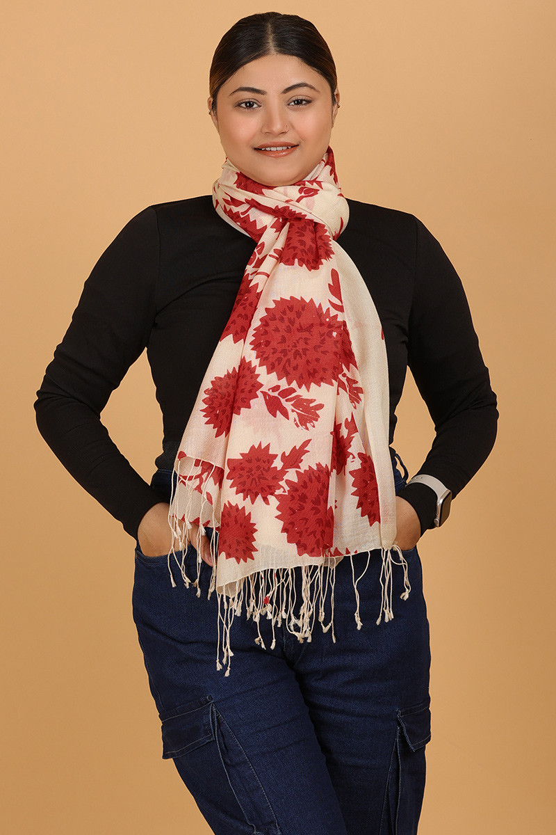 Scarlet Blossom Wool and Silk Shawl