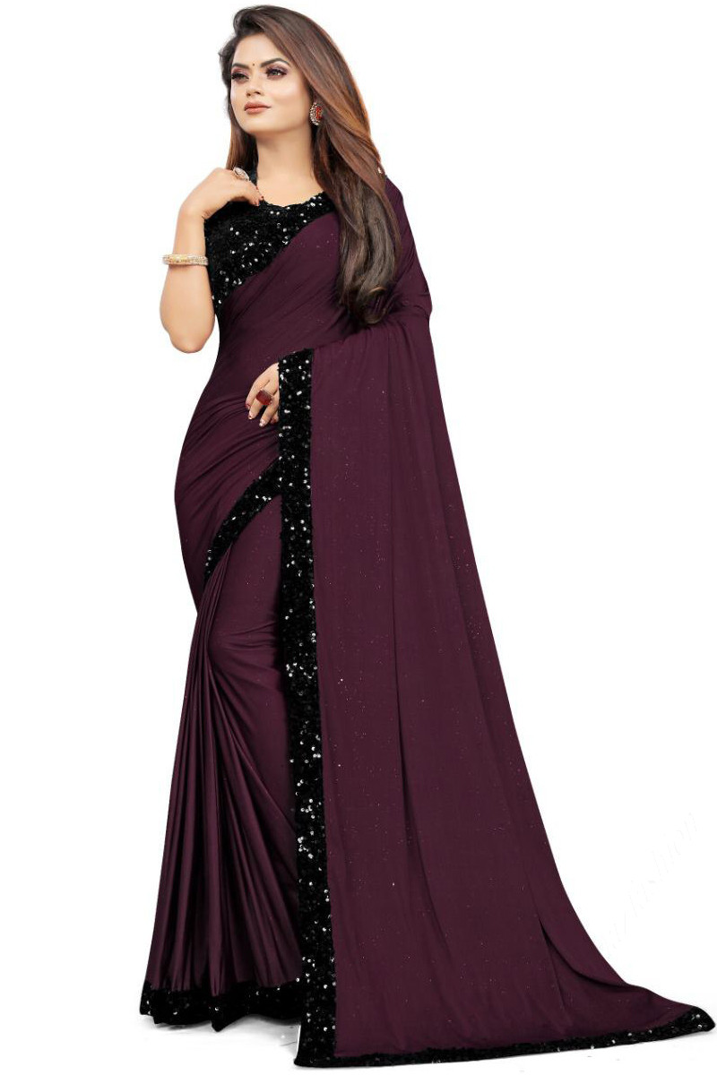 Buy Shimmer lycra Saree In Dark Purple Color Online - SARV05038
