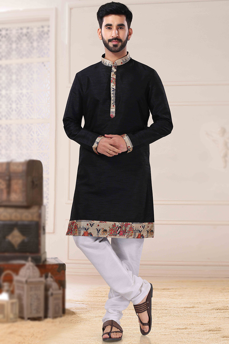 Silk Black Men Kurta Pajama MKPA03447