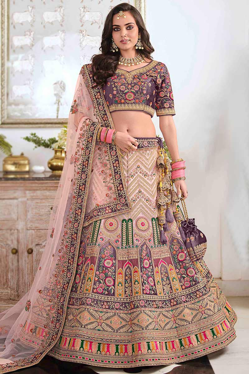 Silk Bubble Gum Pink Embroidered Lehenga
