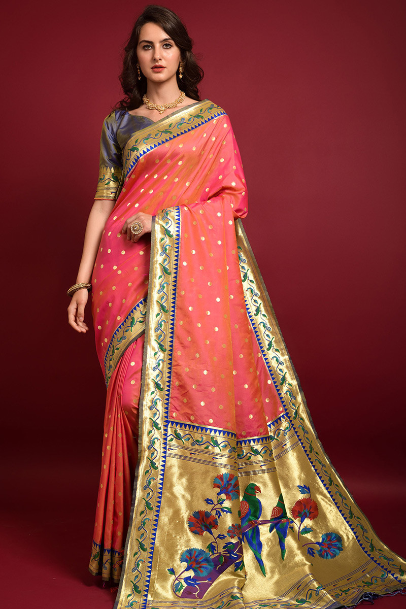 Silk Party Wear Good-looking Orange-coral Pink Dual Tone Designer Saree at  Rs 4365 in Surat