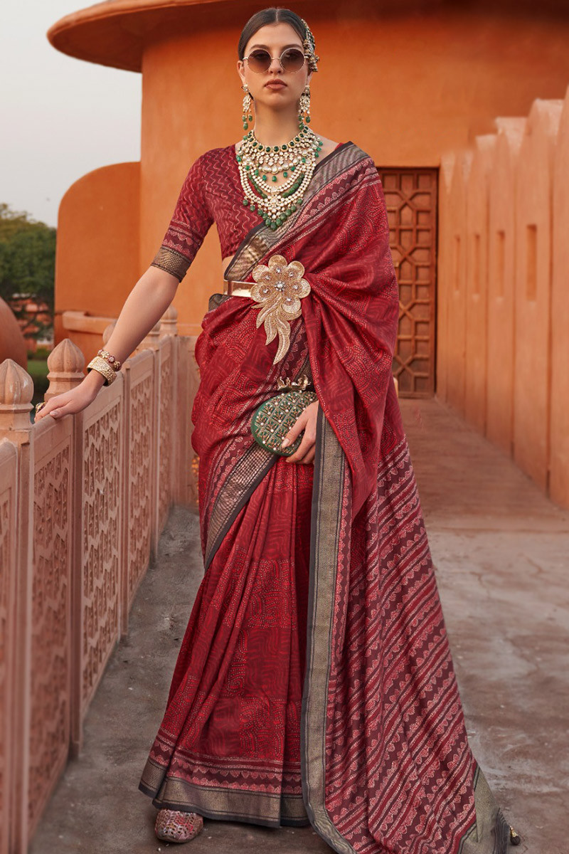 Traditional Khan Saree In Two Color Deep Red : The Morani Fashion