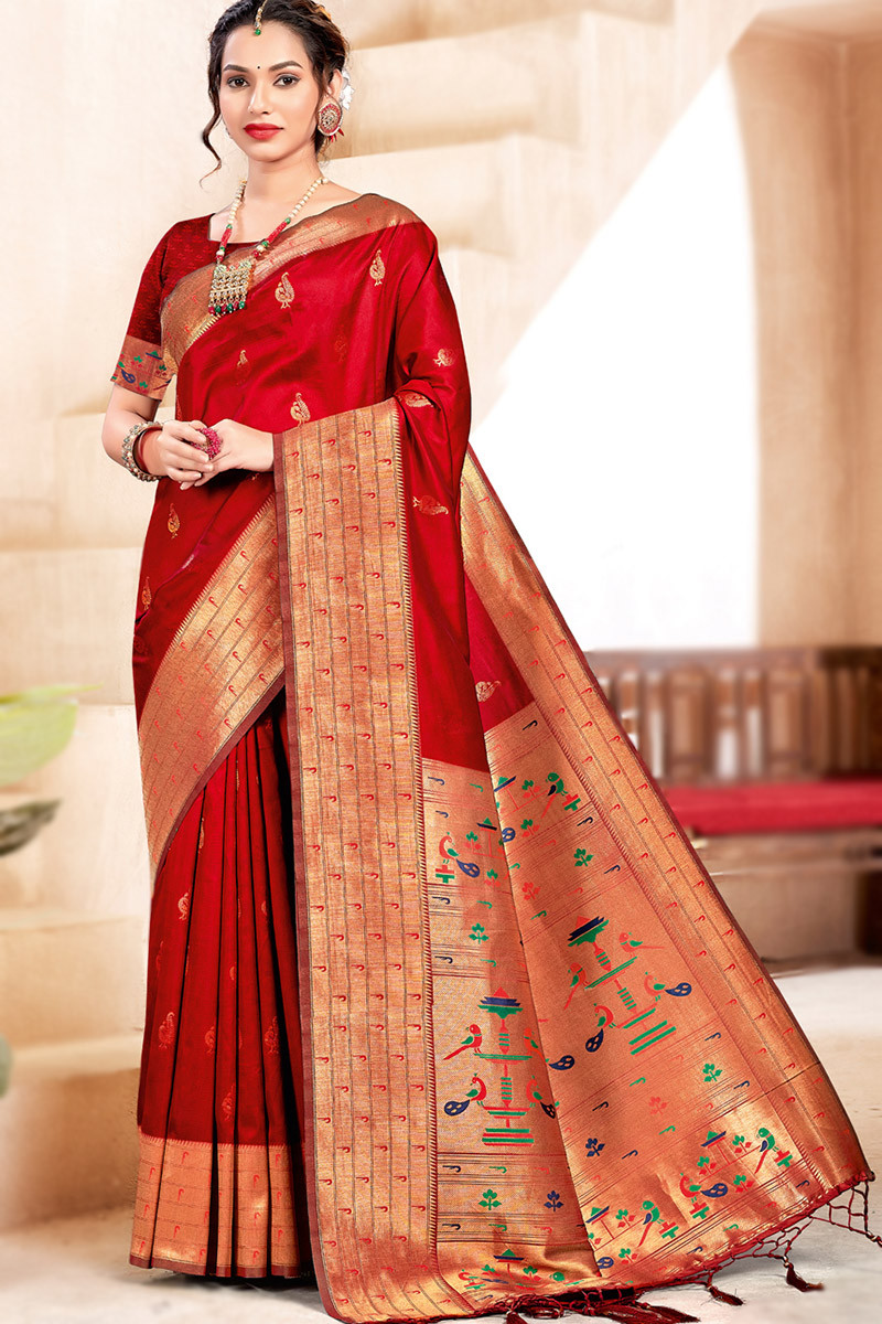 Red Handwoven Banarasi Silk Saree - Shivangi Kasliwal