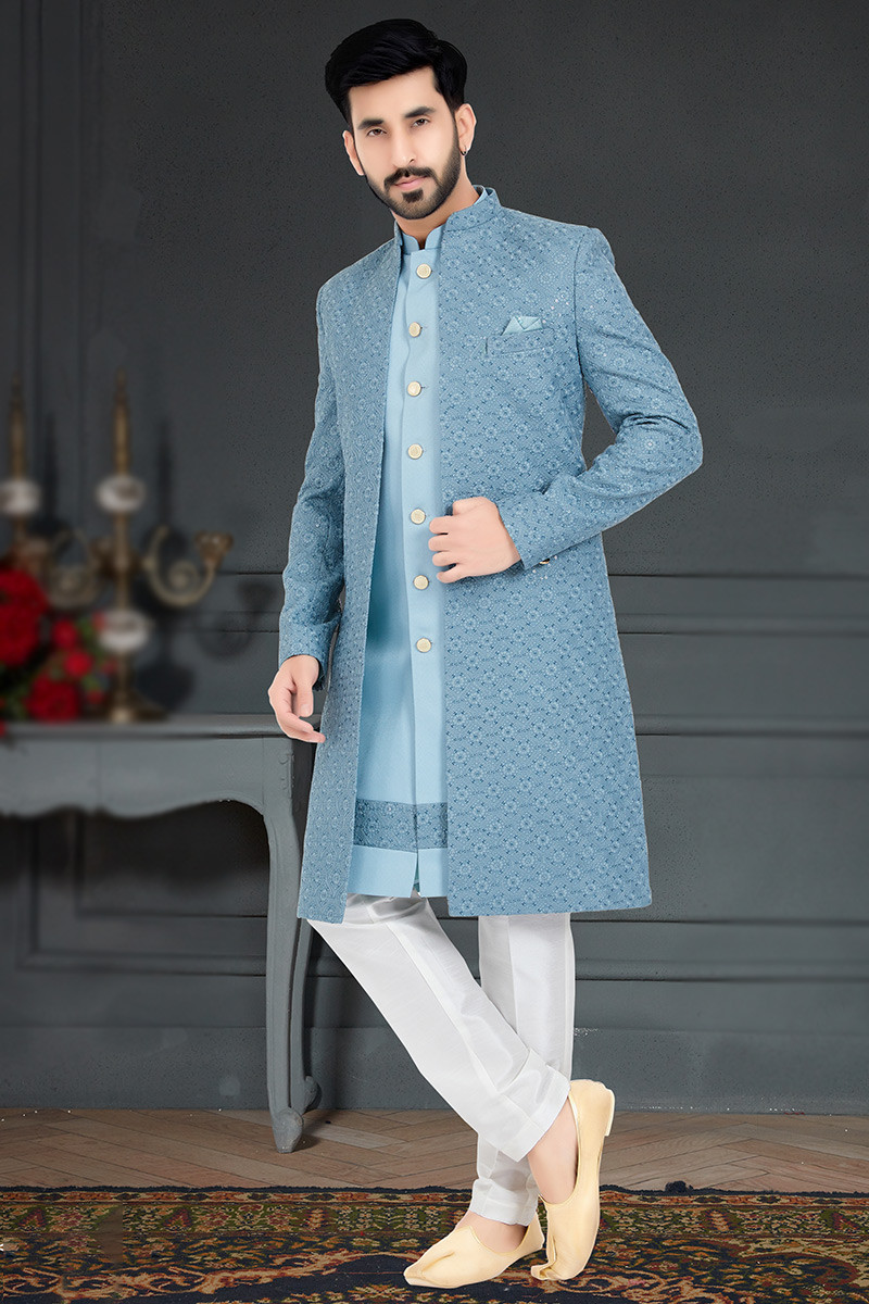Sky blue sherwani for groom outlet