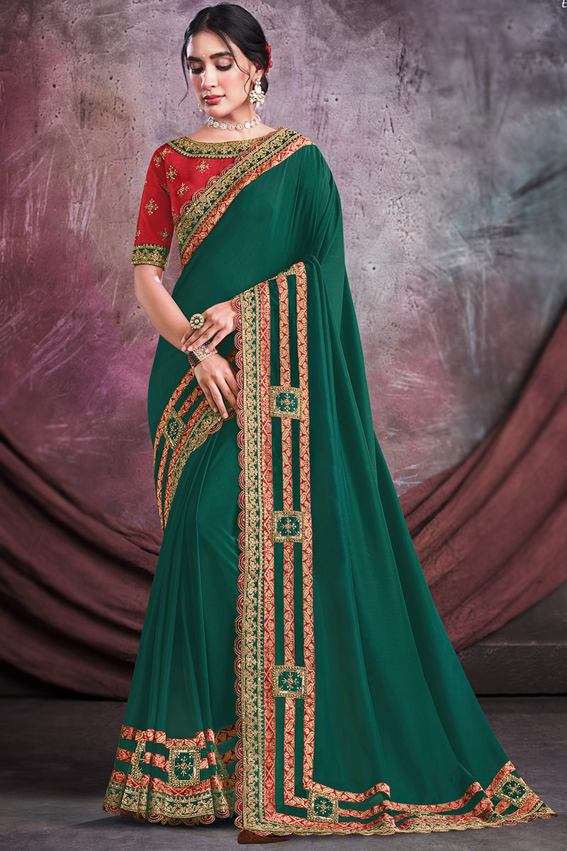 Silk Emerald Green Fancy Saree