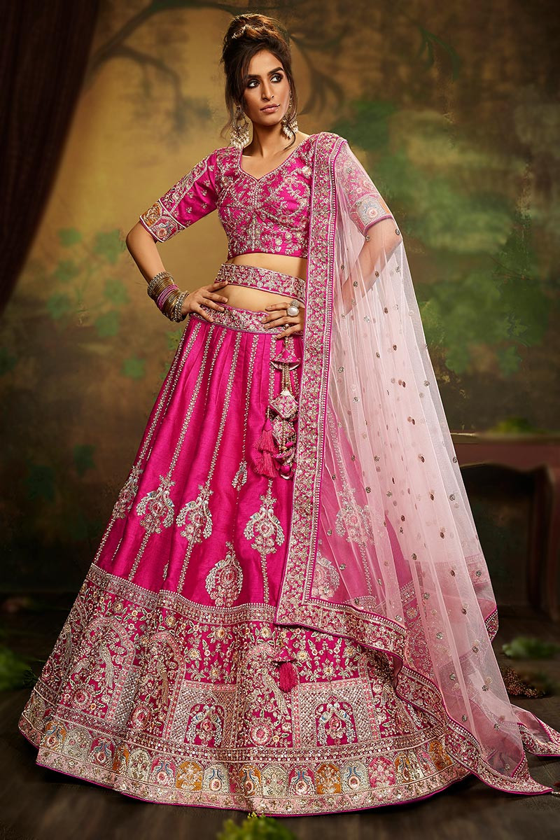 Shop Hot Pink Velvet Embroidered N Stones A Line Lehenga Wedding Wear  Online at Best Price | Cbazaar