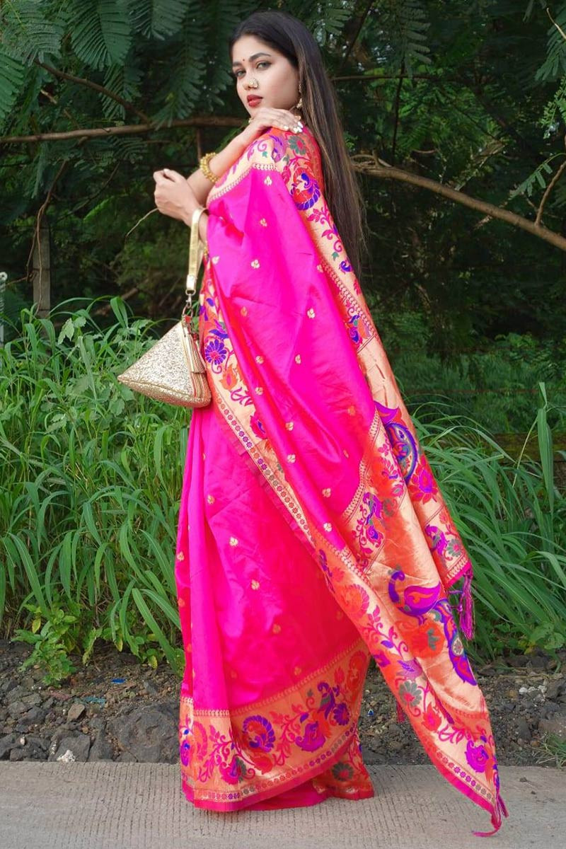 Latest Paithani Saree Pink and White with Muniya Border