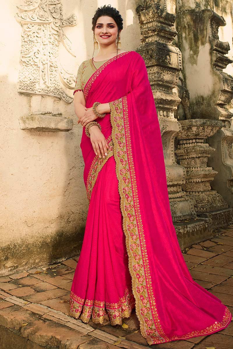 Rani Pink And Green Wedding Saree