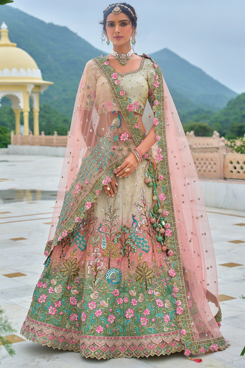 Silk Multi Color Beads Embroidered Panelled Style Lehenga