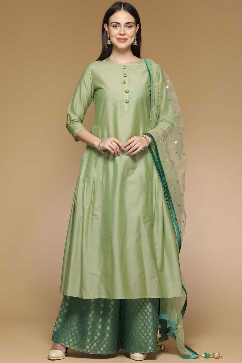 Red Cotton Print Kurta Kurti, Palazzo Pant & Dupatta Set Indian Pakistani  Dress | eBay