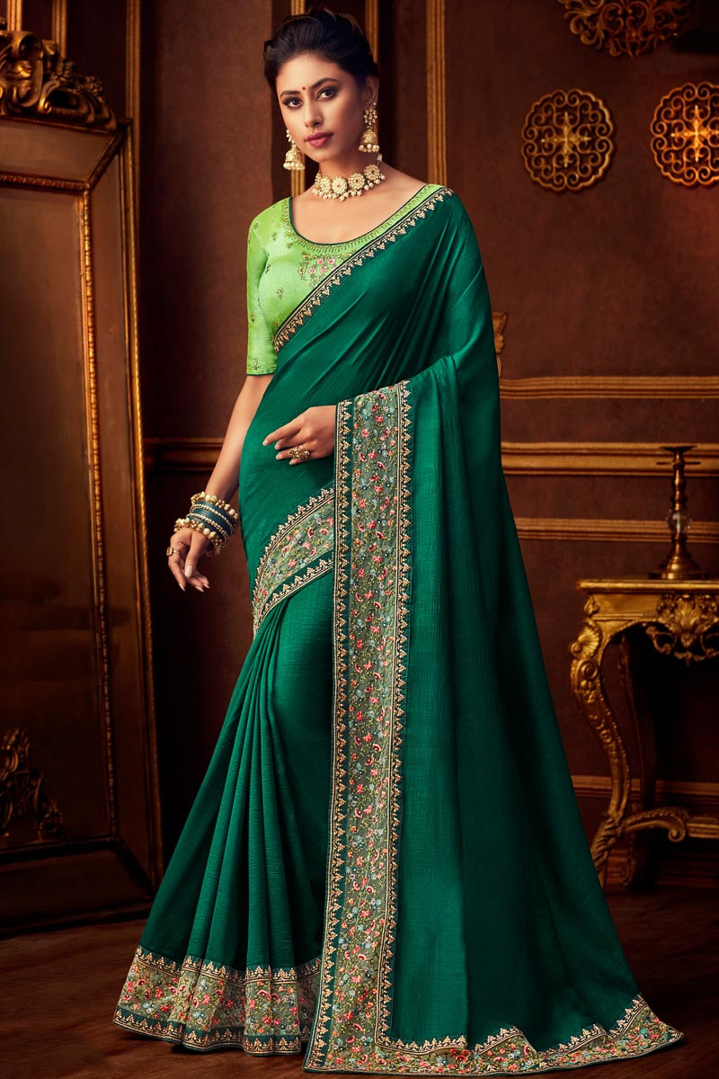 Dark green party discount wear saree