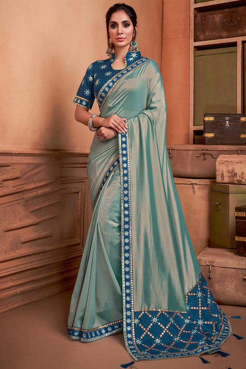 Fashionable Sky Blue Mul Sarees | Buy Now