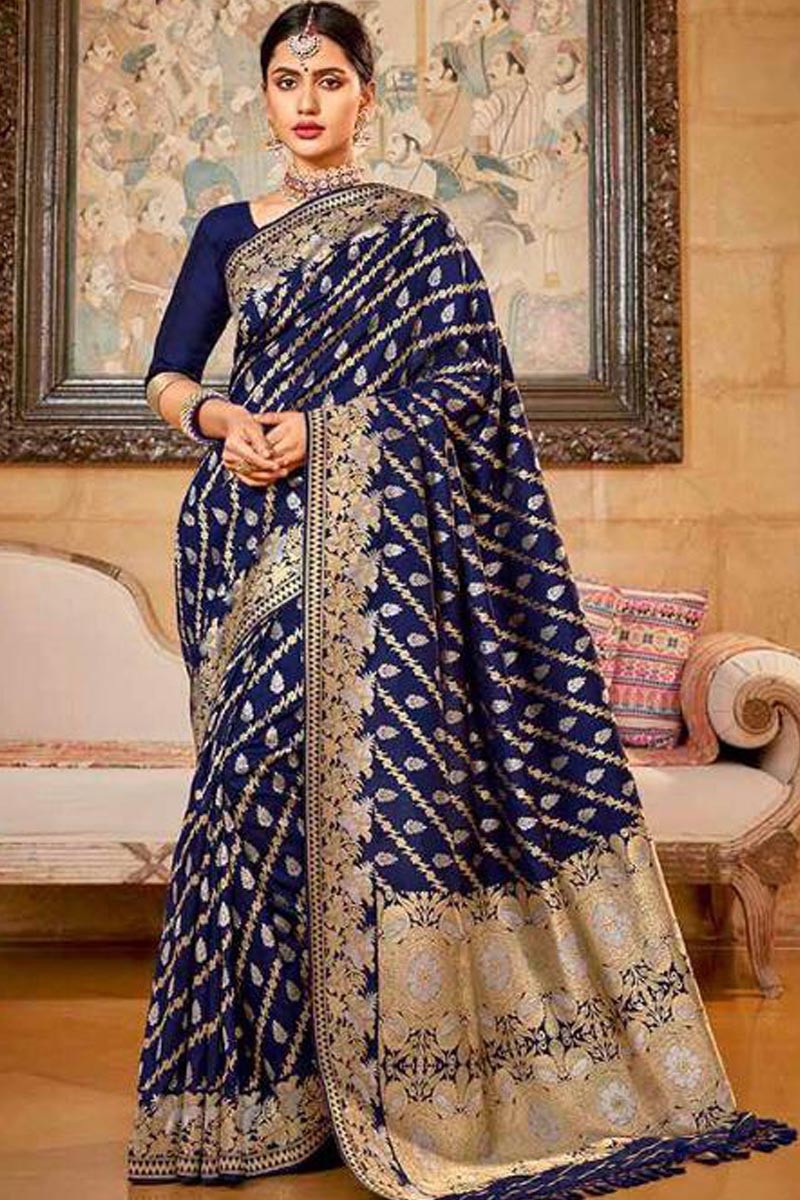 Buy Navy Blue Fancy Designer Party Wear Sari | Party Wear Sarees