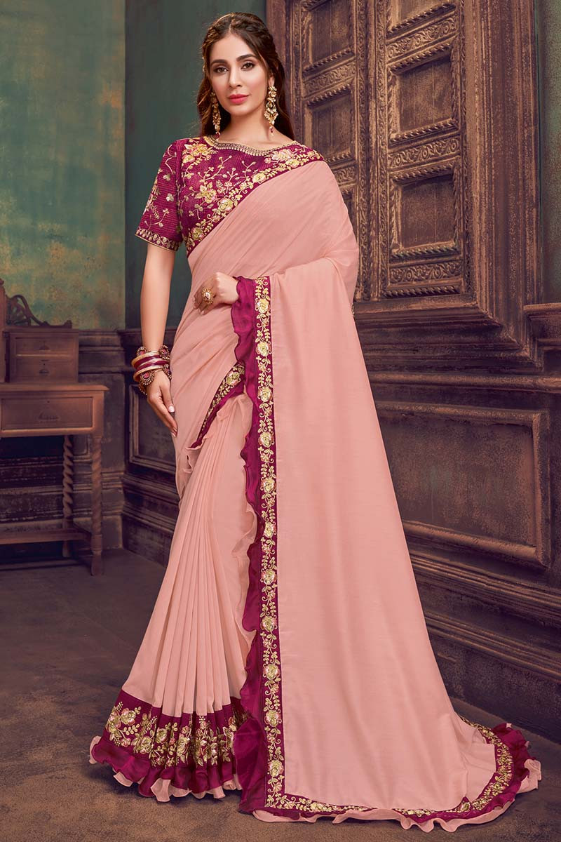 Peach party sale wear saree