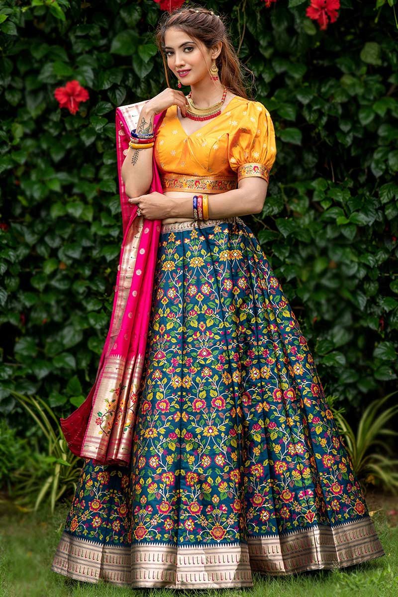Mustard Designer Zari Weaving Wedding Banarasi Silk Lehenga Choli --  Miraamall - USA UK Canada