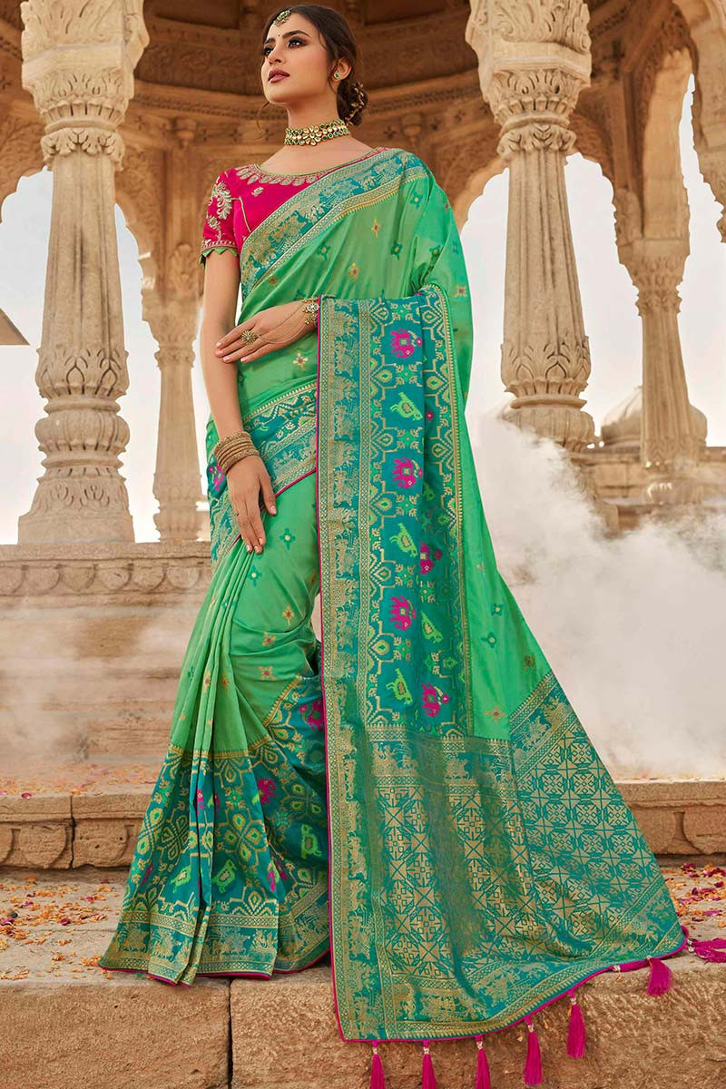 Peacock Green Plain Tissue Saree – Kumaran Silks