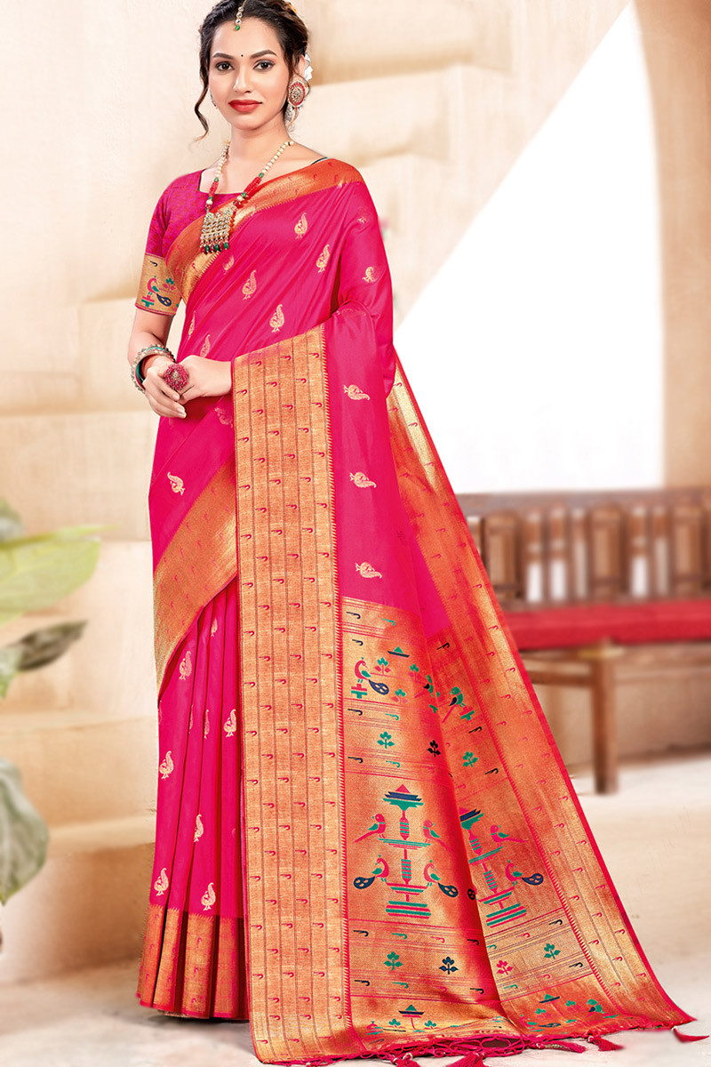 Buy the amazing Hot Pink Banarasi Butti Saree online-Karagiri