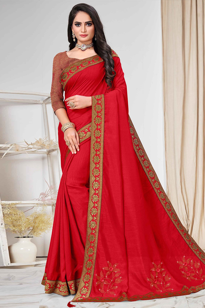 Ravishing Red Chiffon Saree – Fashionous