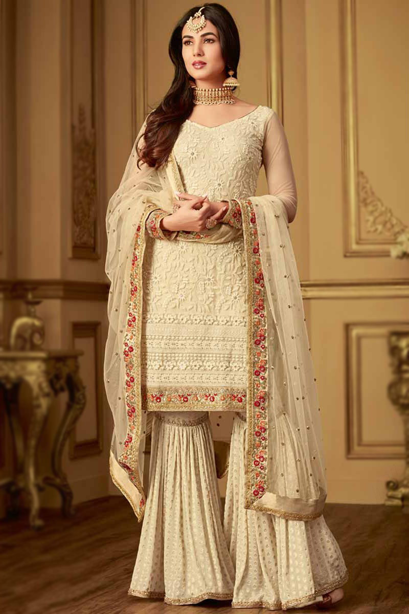 Cream Rayon Printed Ethnic Flared Sharara – Janasya.com