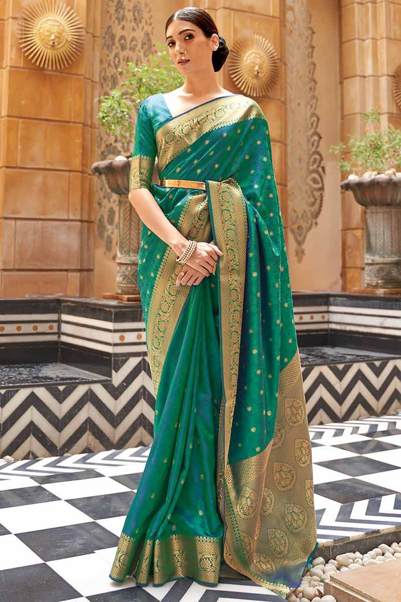 Fashion Guide Silk Teal Green Indian Wedding Saree