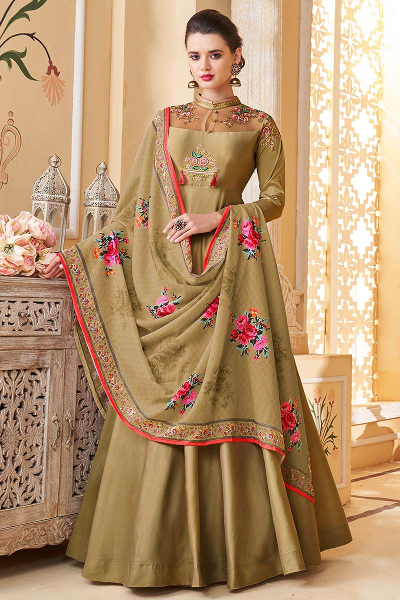 Beige Heavy Embroidered Gown Style Anarkali (Indian Dress)