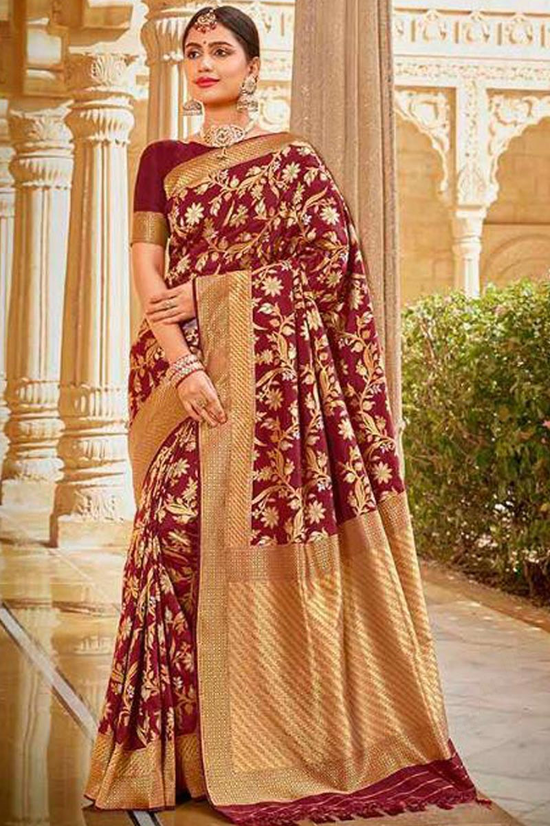 Buy Silk Wedding Wear Saree In Maroon Color Online SARV07447 Andaaz Fashion