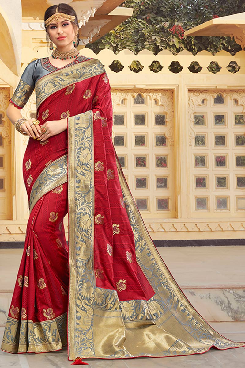 Maroon Color Silk Weaving Work Saree For Wedding