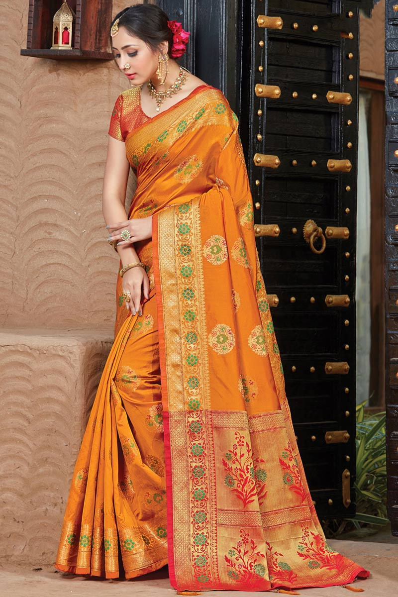 Orange sarees for wedding clearance