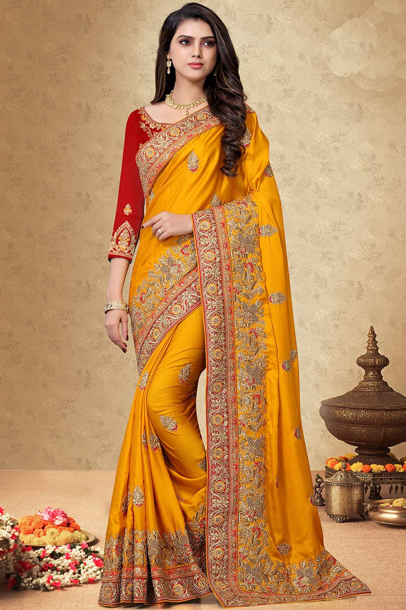 Yellow colour sales wedding saree