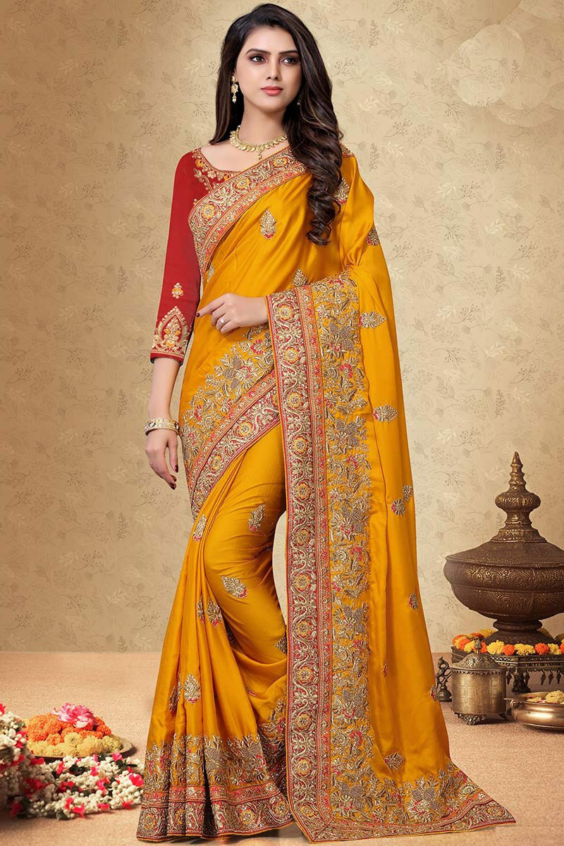 Yellow Designer Wedding Silk Saree Green Blouse – RawaazFashion-atpcosmetics.com.vn