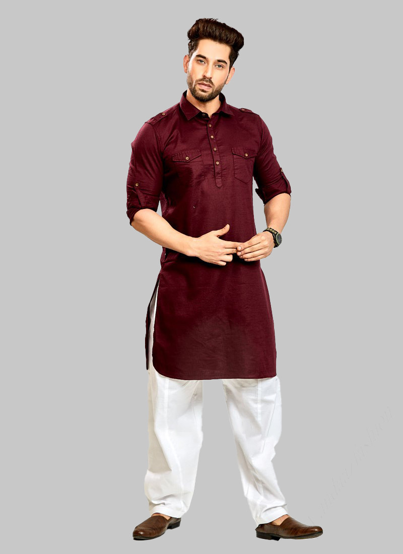 White Solid Pathani Suit In Soft Cotton