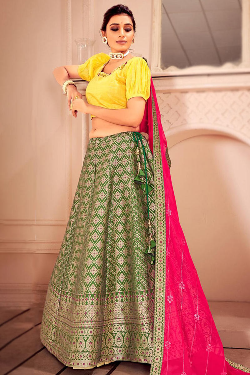 Forest Green Embdroidered Lehenga- Frontier Raas