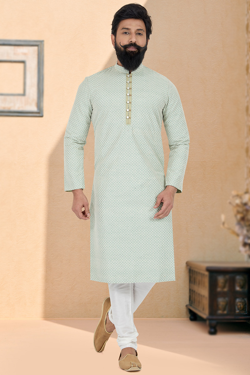 Sky Blue Georgette Embroidered Men Kurta Pajama