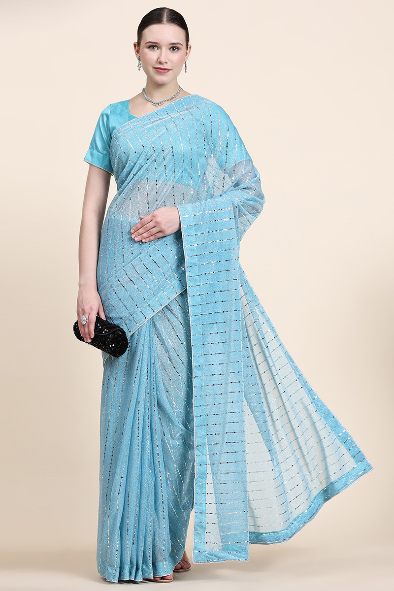 sky blue muqayyash elaborated lycra shimmer saree sarv164661 1