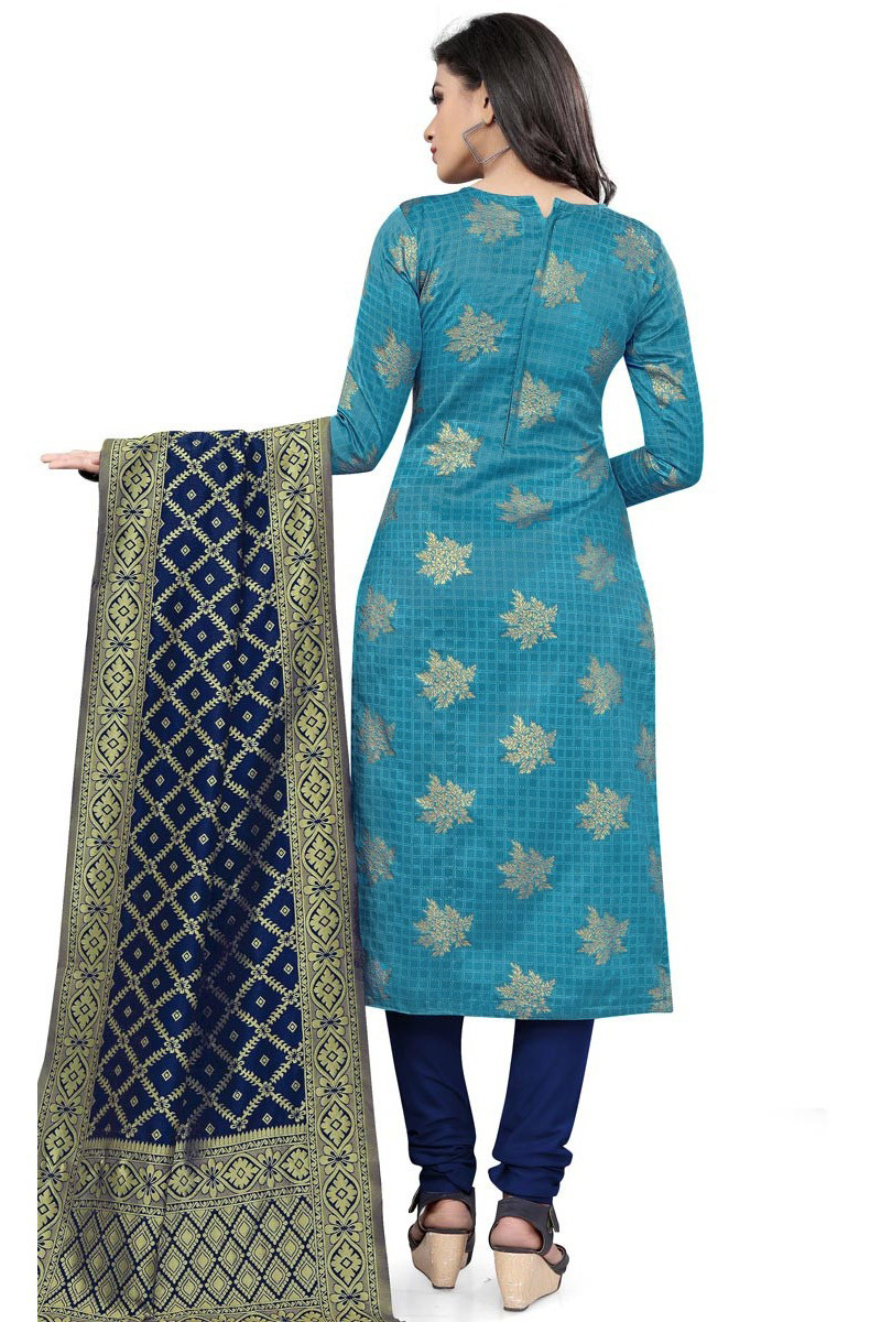 Sky Blue Silk Festive Wear Churidar Suit